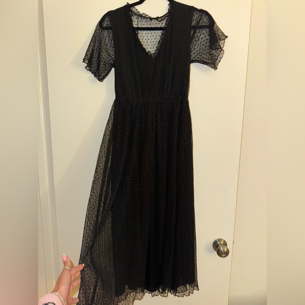 Zara Black Sheer Polka Dot Maxi Dress